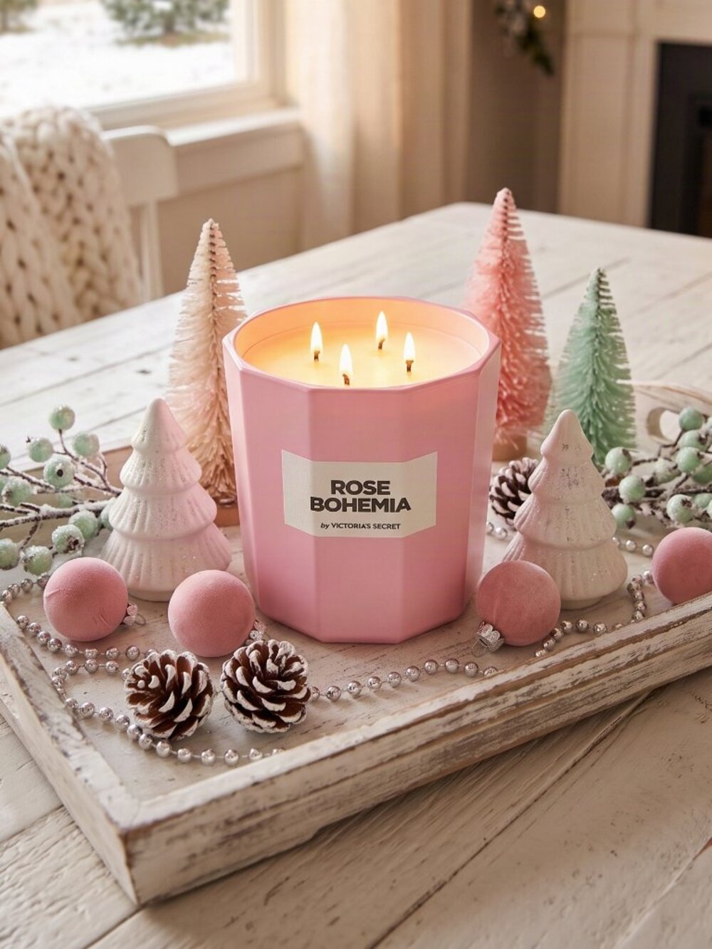 Large Victoria's Secret 21 oz Rose Bohemia Luxury Home 4-wick Pink Candle NWT!